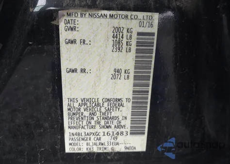 2016 Nissan Altima 3.5 Sl/3.5 Sr из США, поврежденный, VIN 1N4BL3APXGC161483